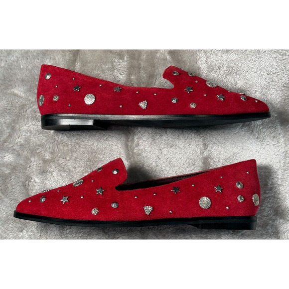 BCBGeneration Nikkola Red Suede Silver Studded Loafer Flats Womens Size 6 NEW - Picture 3 of 8